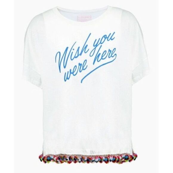 NWT ban.do Soft Loose Tshirt “Wish You Were Here” Vacation PomPom Detail - Picture 1 of 6
